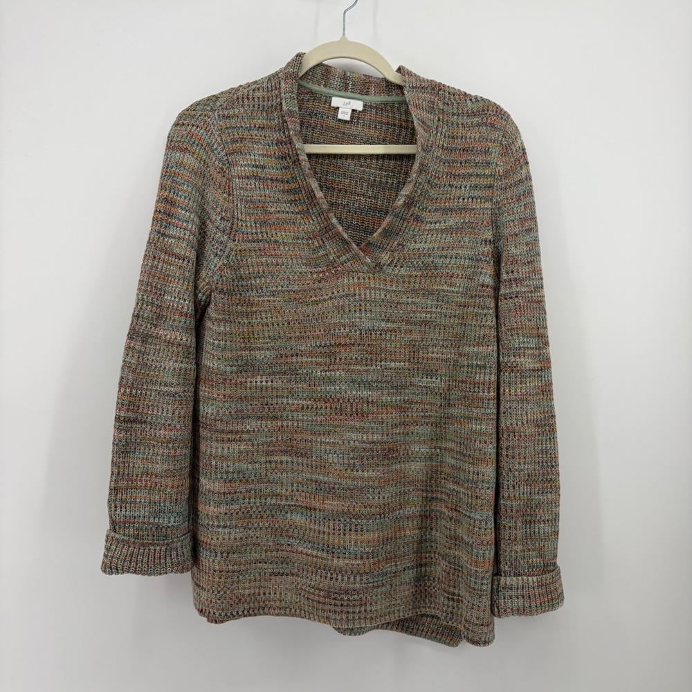 J. Jill Womens Small Multi Space Dye V-Neck Pullover Cotton Blend Sweater